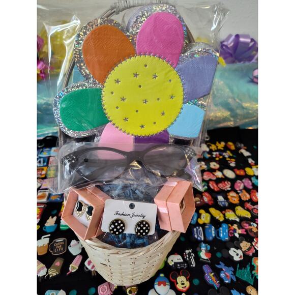 50s Themed Gift Basket with Head Band Glasses Scarf Croc Charms - Picture 6 of 13